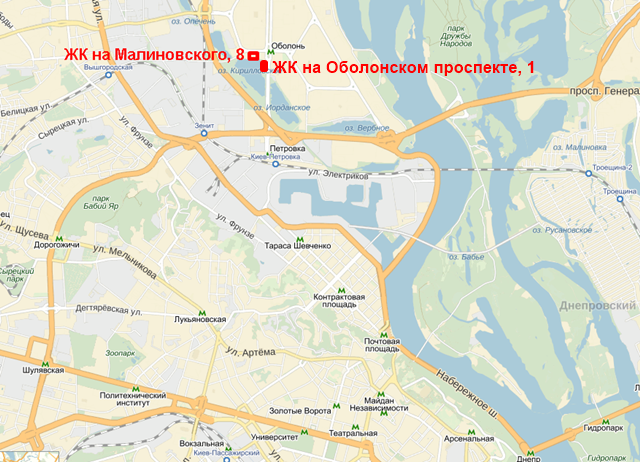 ЖК по Оболонскому проспекту 1 на карте
