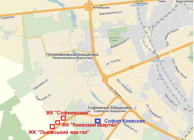ЖК София Киевская на карте