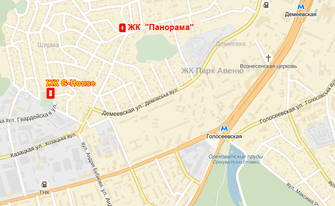 ЖК G-House на карте Киева