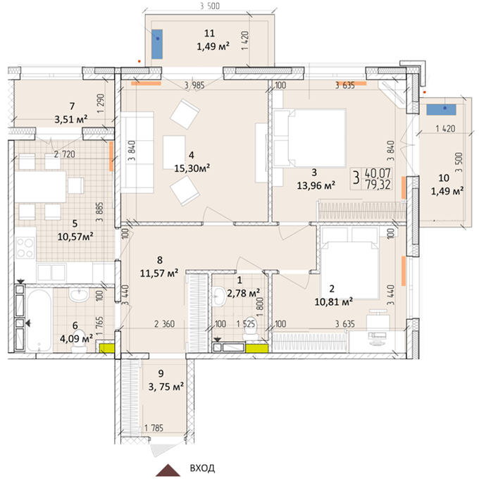 ЖК «Новая Англия» от Royal House планировка трехкомнатной квартиры