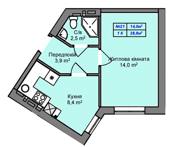 ЖК «Пражский Квартал-2» в Петропавловской Борщаговке планировка однокомнатной квартиры