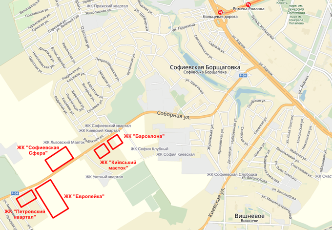 ЖК «Киевский Маеток» в Софиевской Борщаговке на карте