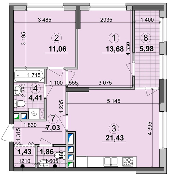 ЖК Seven планировка двухкомнатной квартиры