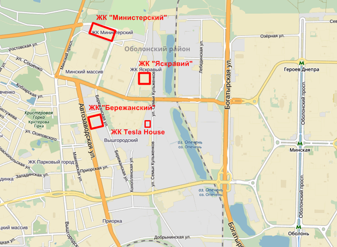 ЖК Бережанский месторамположение на карте