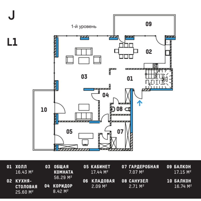 ЖК Jack House планировка первого уровня пентхауса