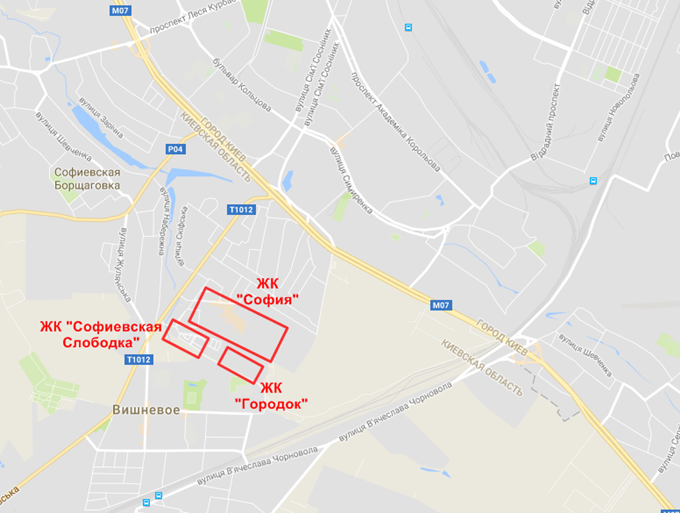 ЖК София в Софиевской Борщаговке на карте