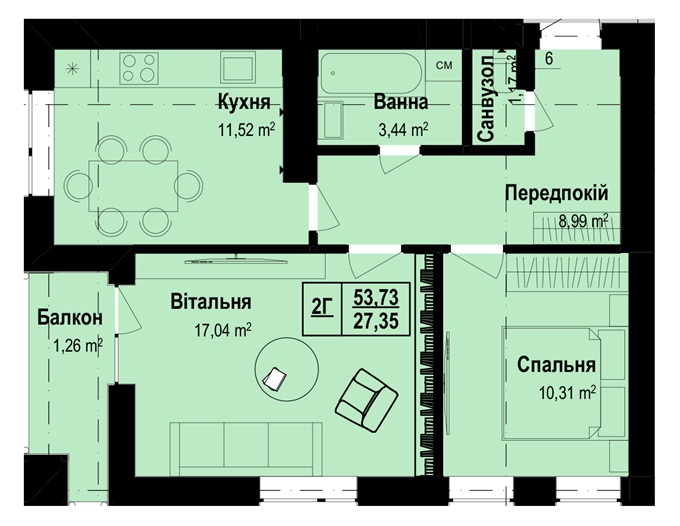 ЖК Власна Ходосовка вариант планировки двухкомнатной квартиры