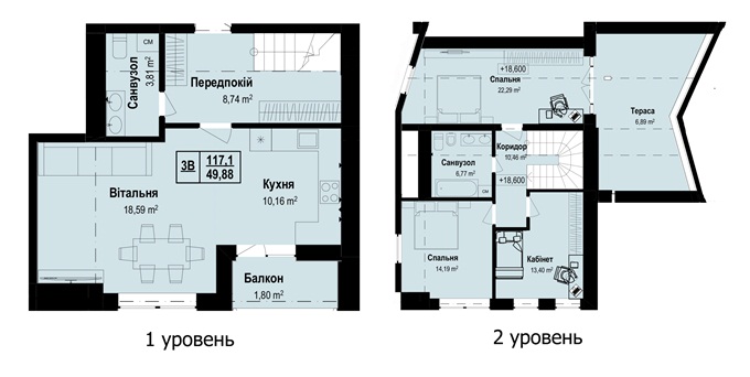 ЖК Власна Ходосовка вариант планировки двухуровневой квартиры с террасой