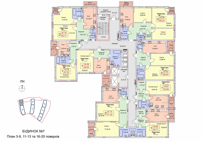 ЖК Львовский квартал поэтажный план седьмого дома