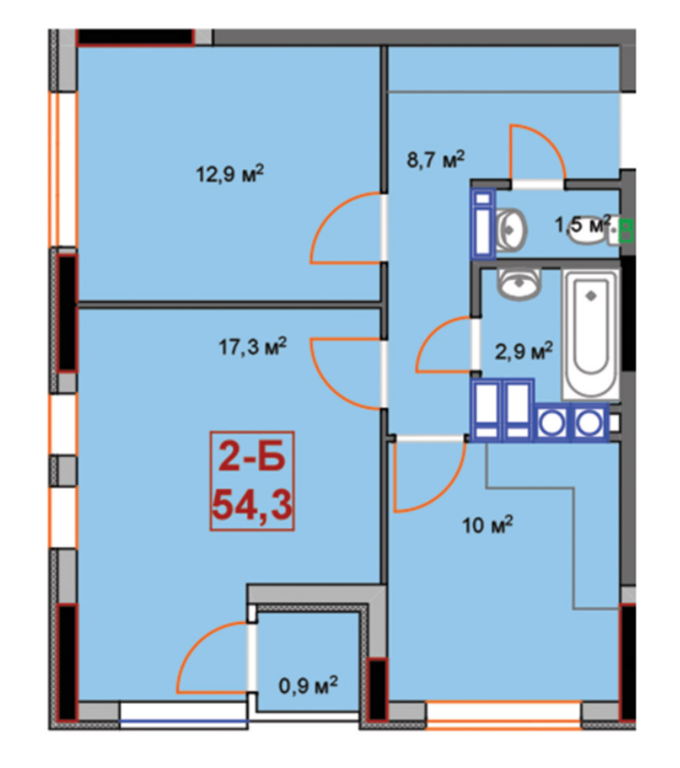 ЖК Скай 2 Ирпень вариант планировки двухкомнатной квартиры