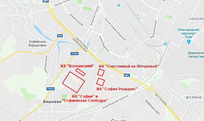 ЖК Волошковый в Софиевской Борщаговке на карте