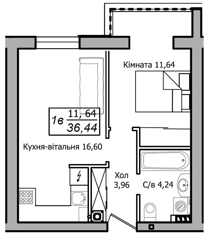 ЖК Club House 1-комнатная планировка