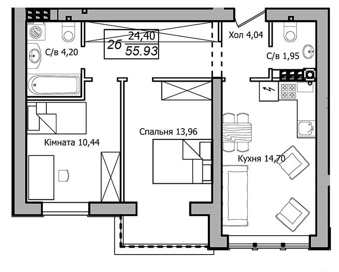 ЖК Club House 2-комнатная планировка