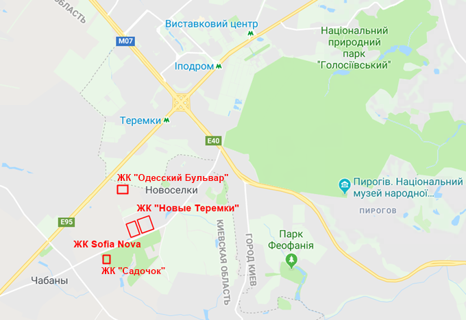 ЖК Садочок в Новоселках на карте