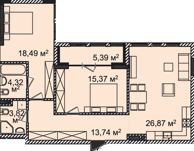 ЖК Монреаль Хаус планировка двухкомнатной квартиры