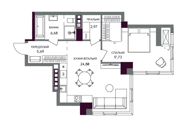 ЖК А136 Хайлайт Хаус планировка однокомнатной квартиры