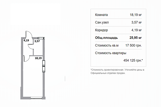 ЖК Грин Сайд в Ирпене планировка однокомнатной квартиры студии