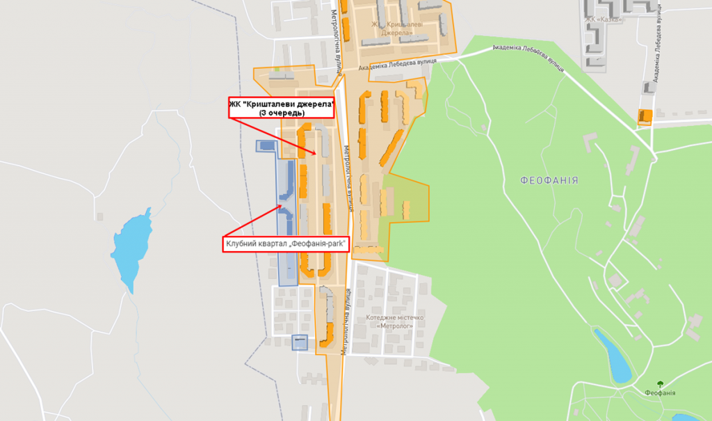 Клубный квартал Феофания парк ЖК Кришталеві джерела на карте