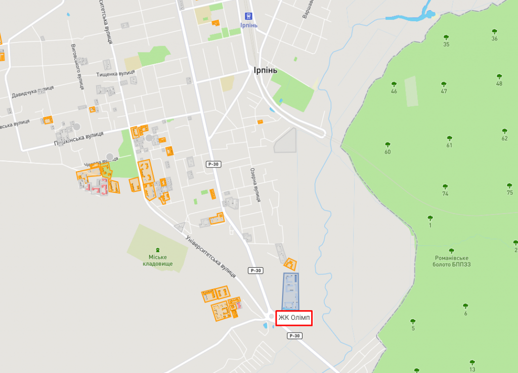 ЖК Олим в Ирпене раположение на карте