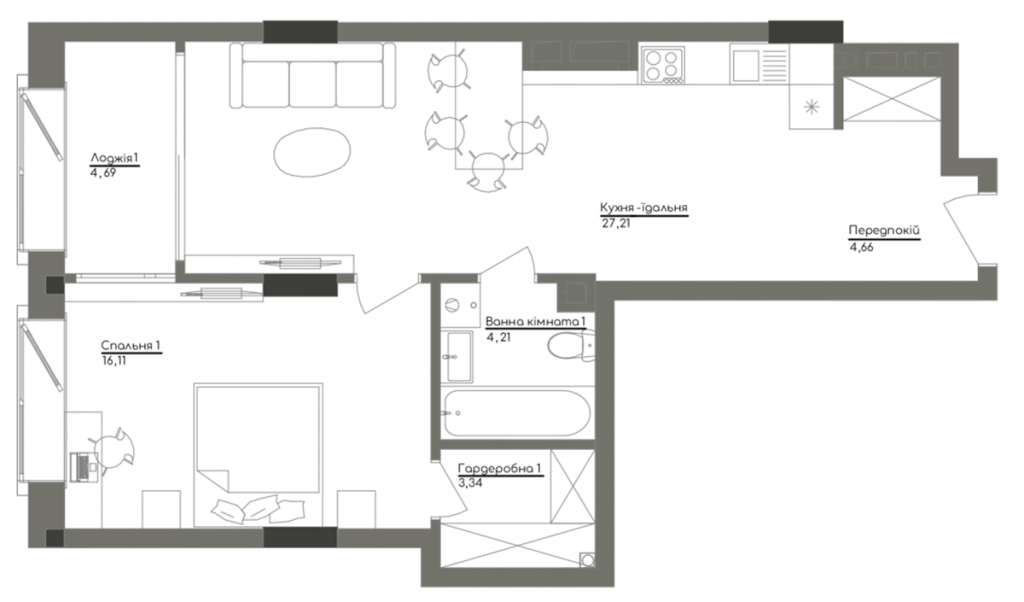 ЖК Вашингтон Концепт Хаус планировка однокомнатной квартиры