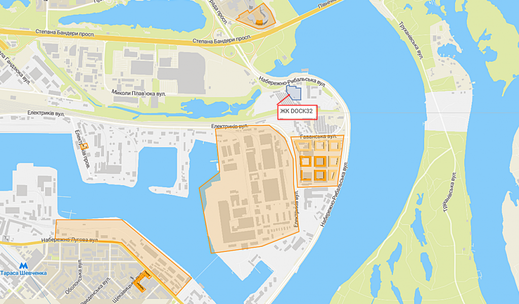 Новые проекты новостроек Киева ЖК Док 32 на карте