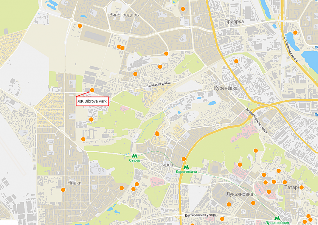 Новые проекты новостроек Киева ЖК Диброва парк на карте