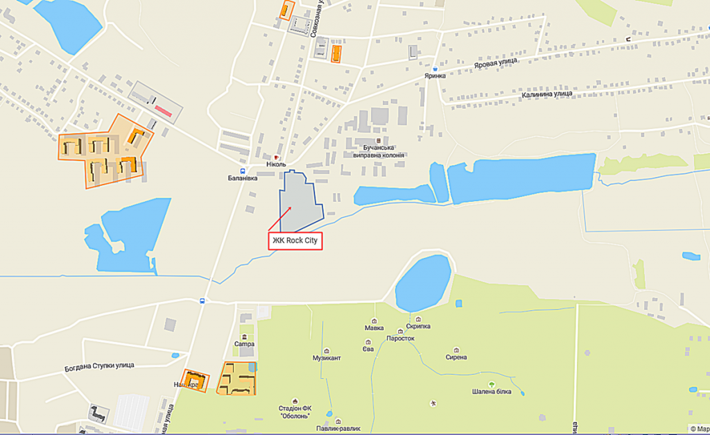 ЖК Рок Сити в Гостомеле на карте