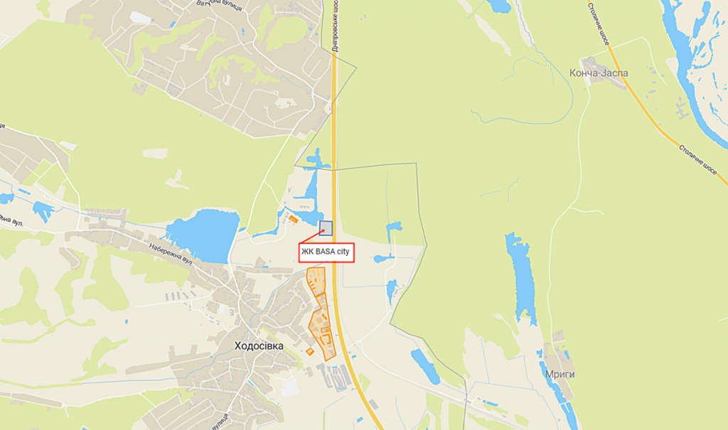 ЖК Баса Сити в Ходосовке на карте
