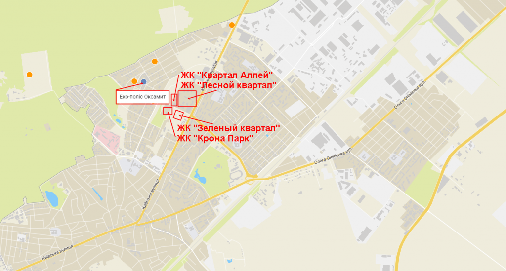 КГ Эко полис Оксамыт в Броварах на карте
