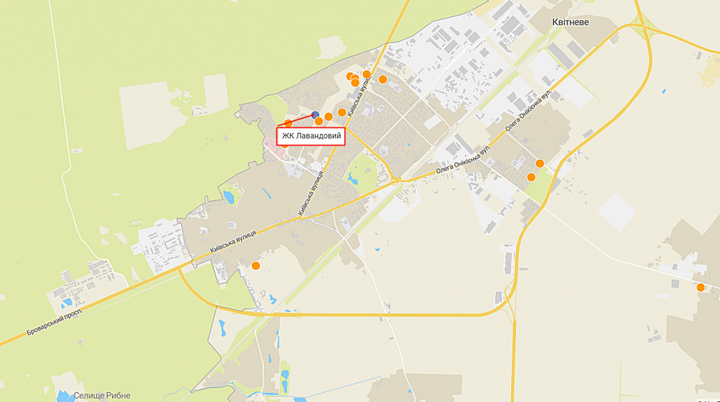 ЖК Лавандовый в Броварах на карте