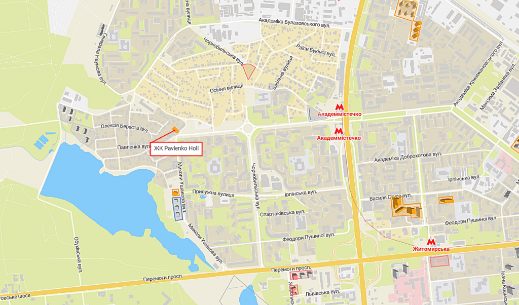 ЖК Киева Павленко Холл с индивидуальным отоплением квартир на карте