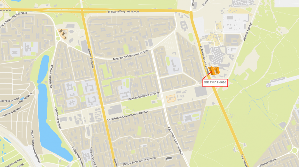ЖК Киева Твин Хаус с индивидуальным отоплением квартир на карте
