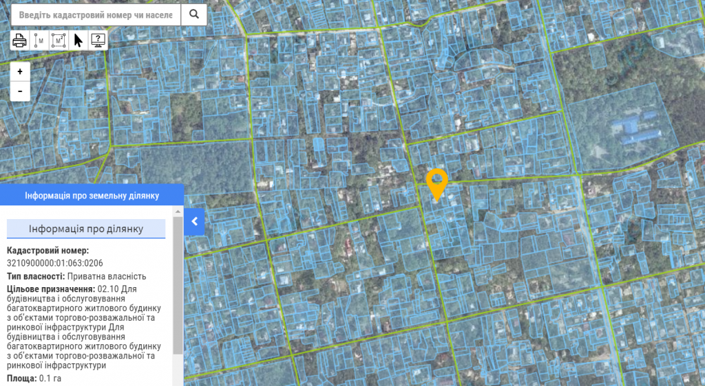 ЖК Новые метры Клаб в Ирпене данные о земле в кадастровой карте