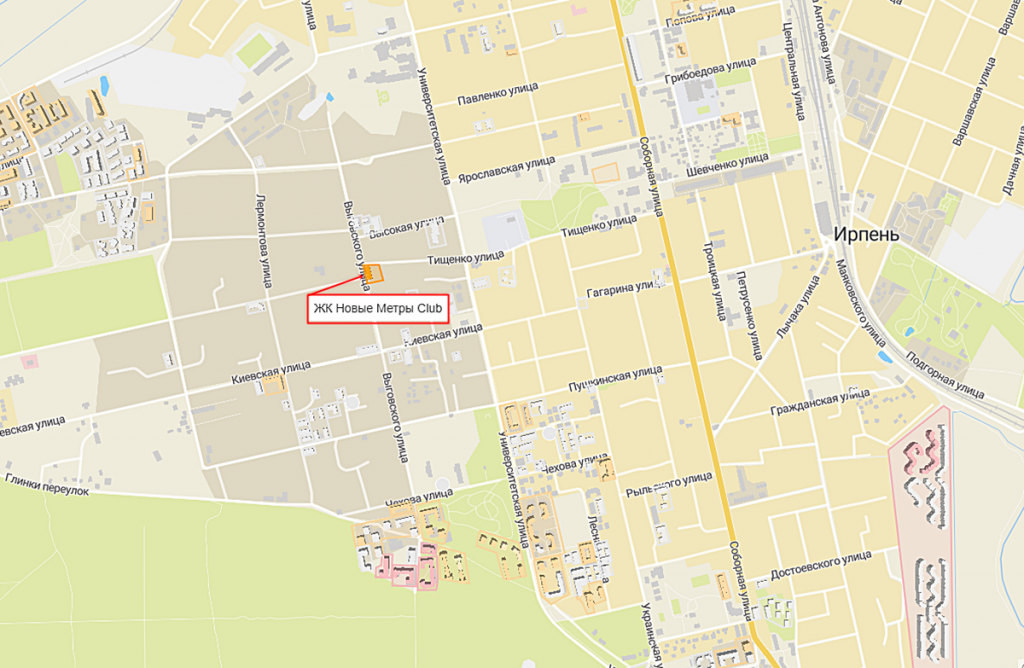 ЖК Новые метры Клаб в Ирпене на карте
