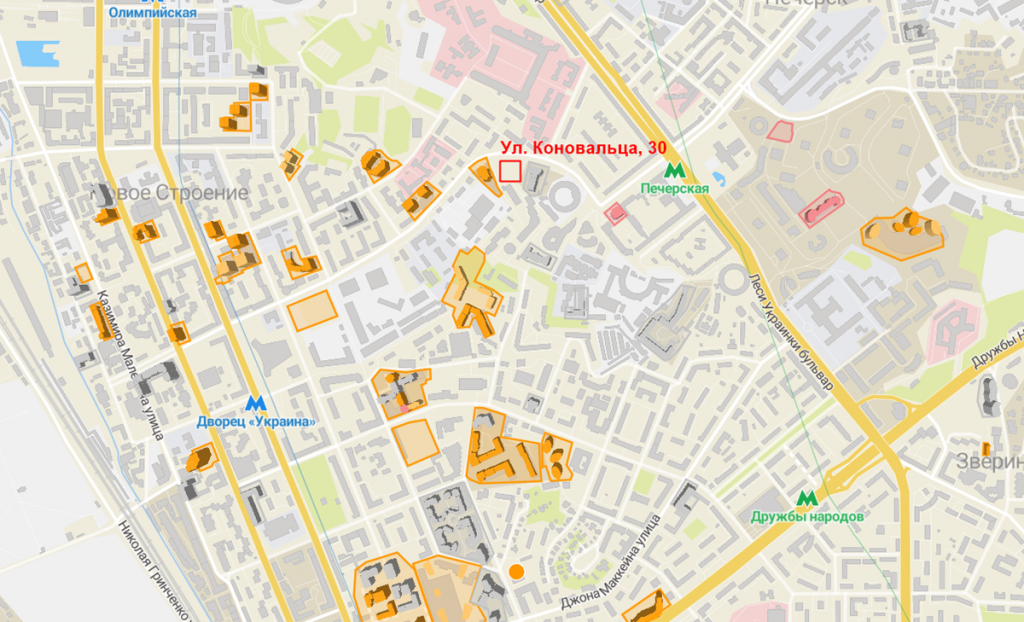 Будущий проект по улице Коновальца, 30 на карте