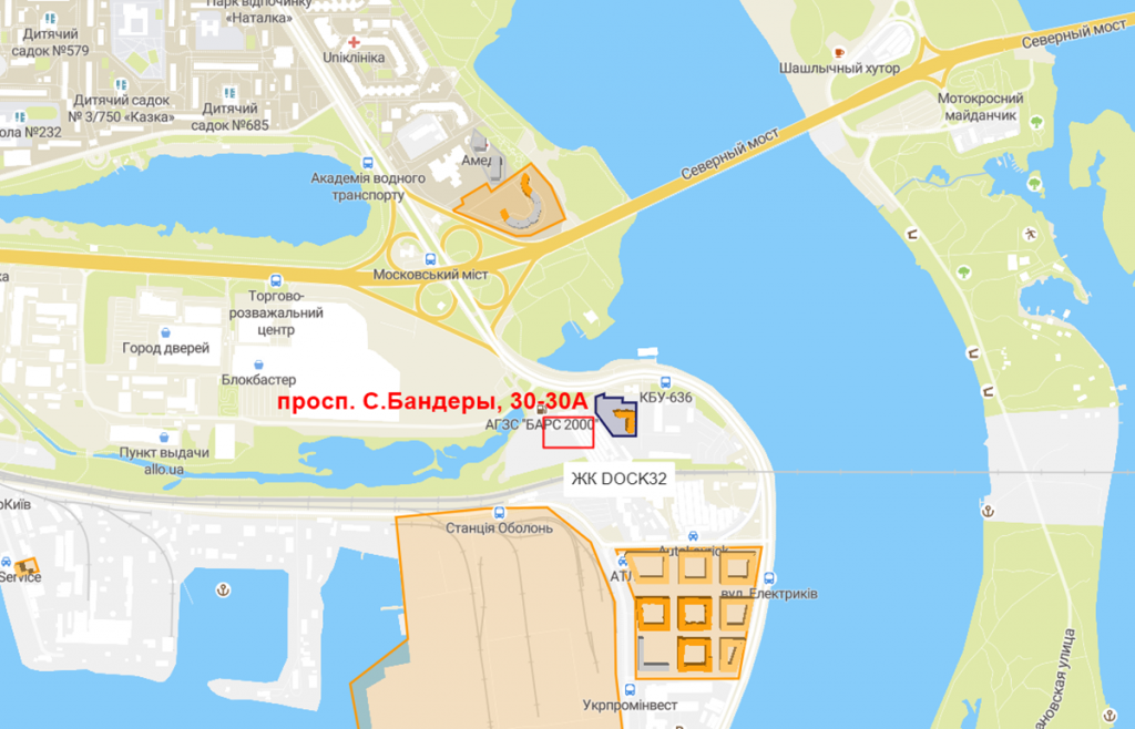 Будущий проект по проспекту Бандеры 30/30А на карте