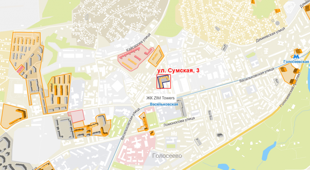 Будущий проект по улице Сумская, 3 на карте