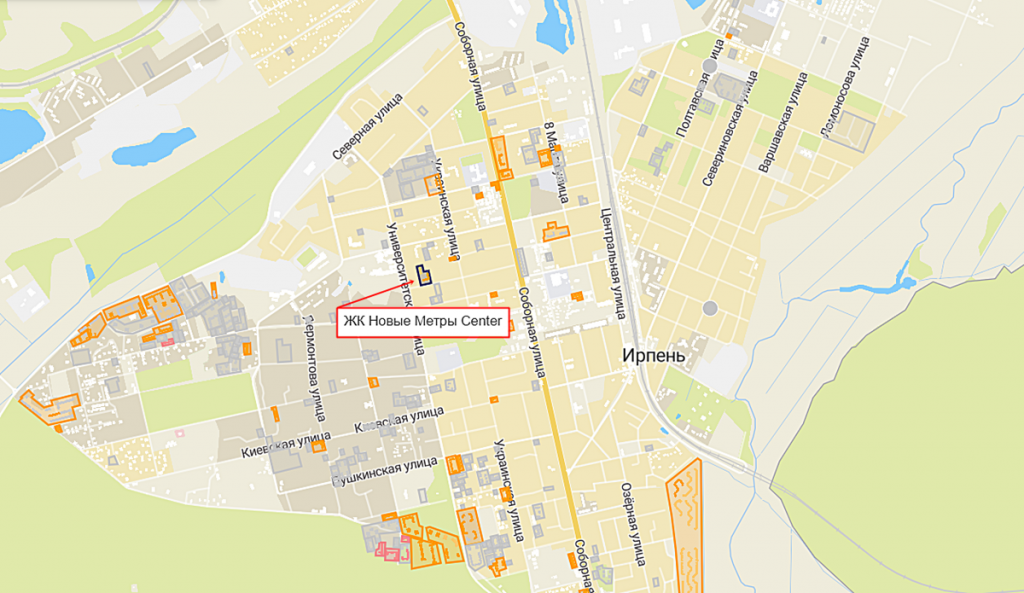 ЖК Новые метры Центр в Ирпене на карте