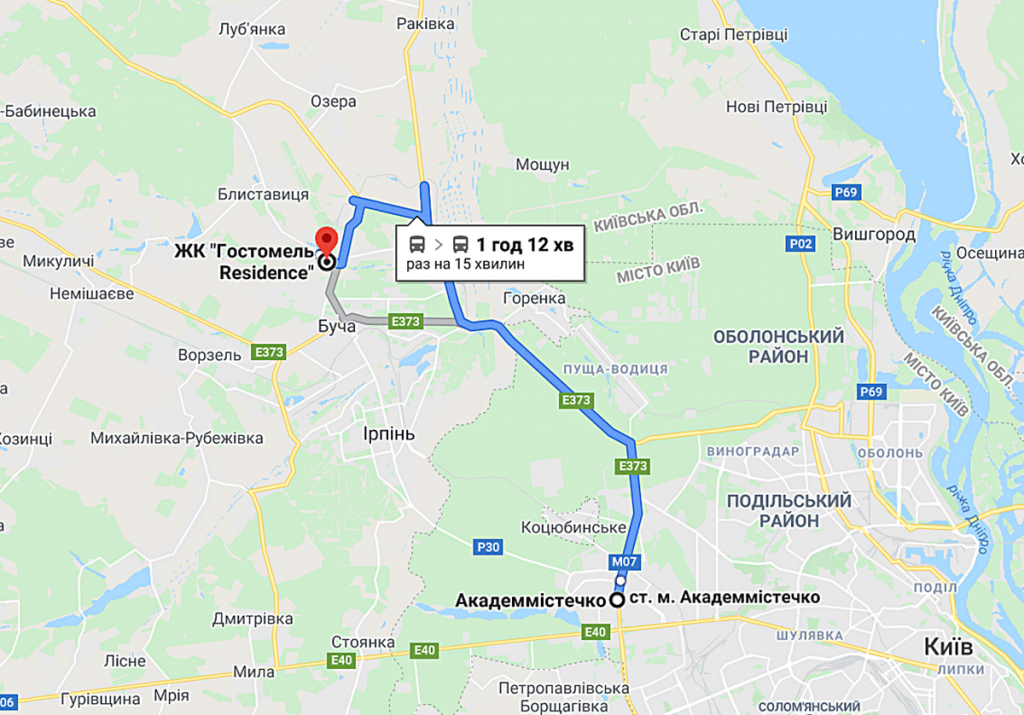 ЖК Гостомель Резиденс маршрут к комплексу