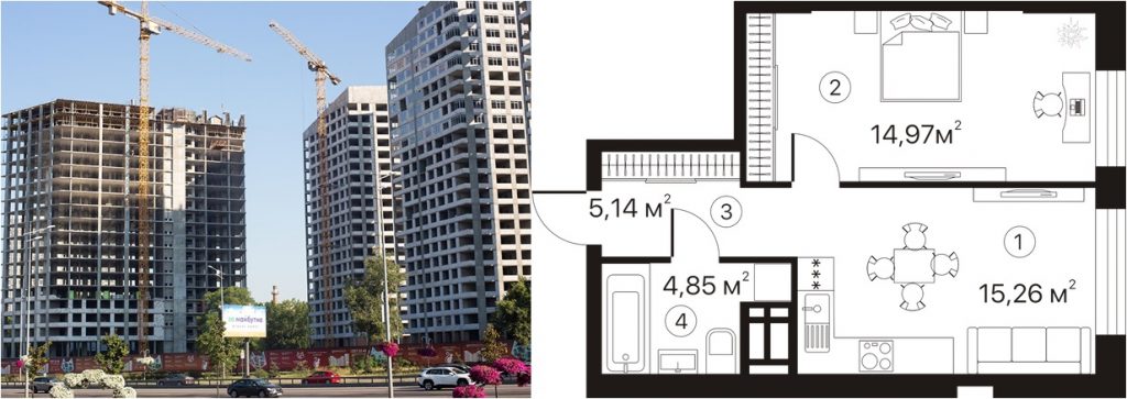 ЖК Terracotta статус строительства и пример однокомнатной квартиры