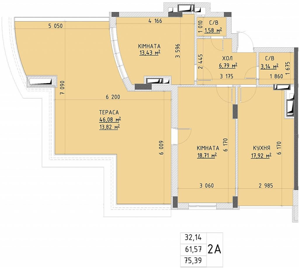 ЖК Central Park пример планировки двухкомнатной квартиры с террасой