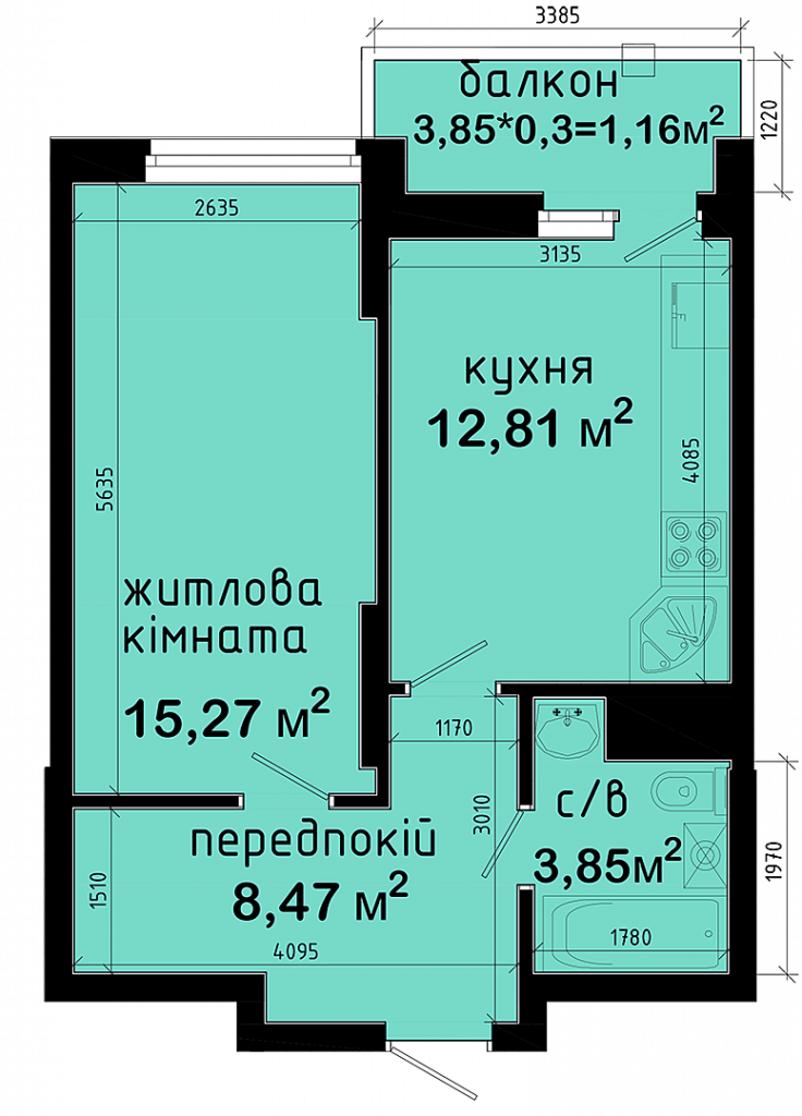 ЖК Авеню 42 вариант планировки 1-комнатной квартиры