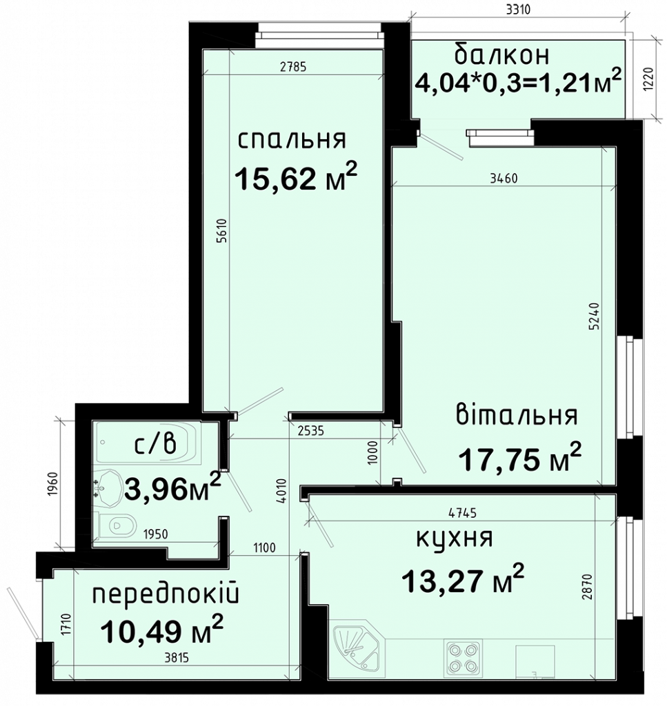 ЖК Авеню 42 вариант планировки 2-комнатной квартиры