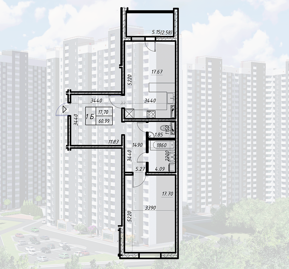 ЖК Navigator-2 вариант планировки однокомнатной квартиры