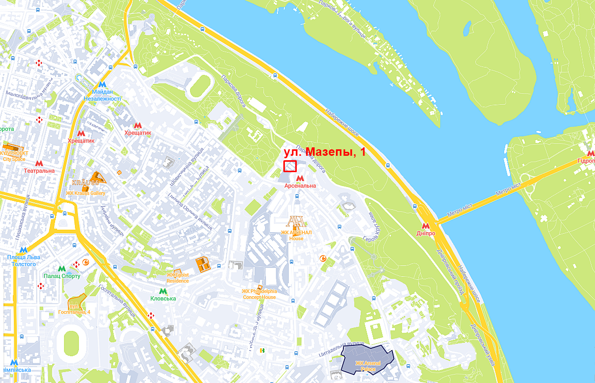 Проект многофункционального комплекса по ул. И. Мазепы, 1 на карте