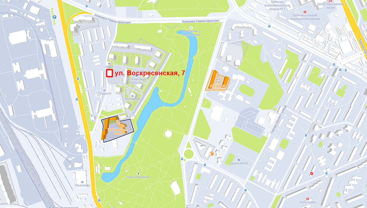 Проект ЖК по ул. Воскресенская, 7 на карте