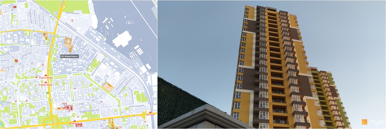 ЖК Академ-Квартал на карте и внешний вид построенных домов
