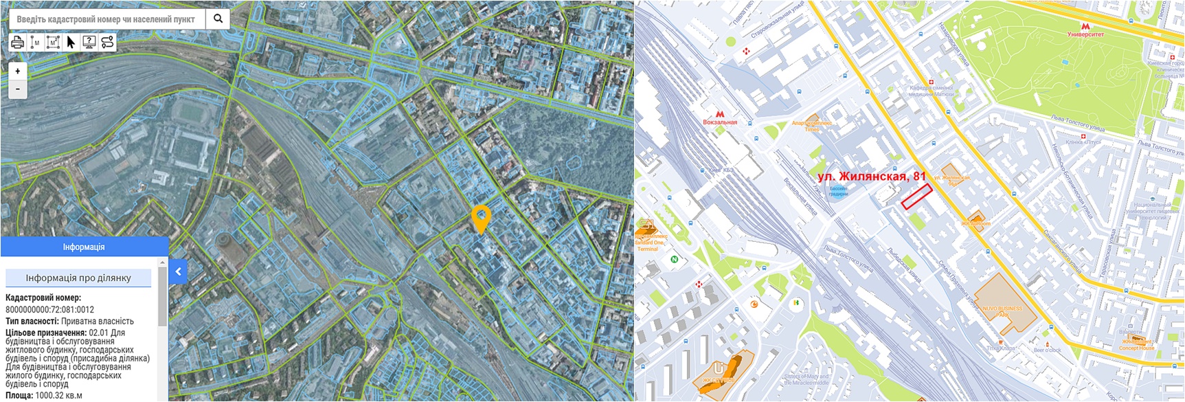 Проект многофункционального ЖК по ул. Жилянская, 81 данные кадастра и на карте
