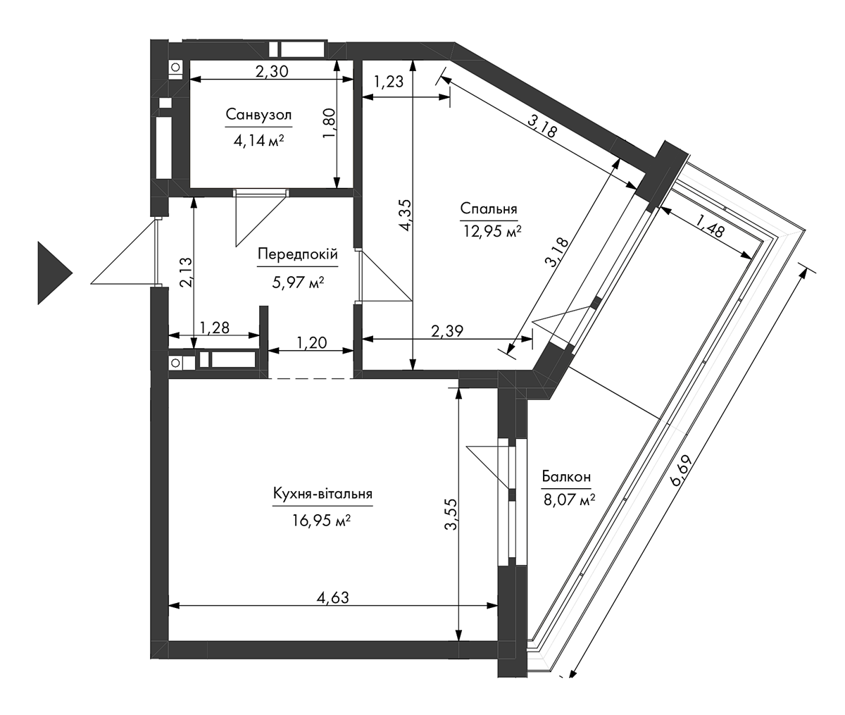 ЖК Гравити Парк вариант планировки однокомнатной квартиры