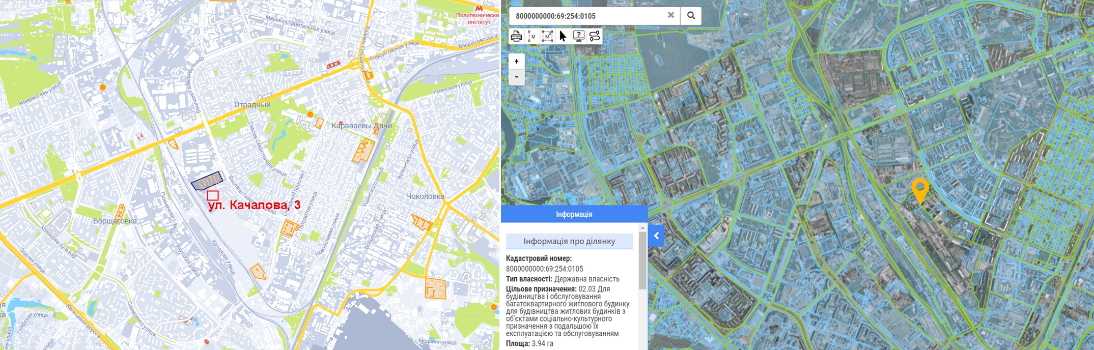 Проект ЖК по ул. Качалова, 3 на карте и данные кадастра